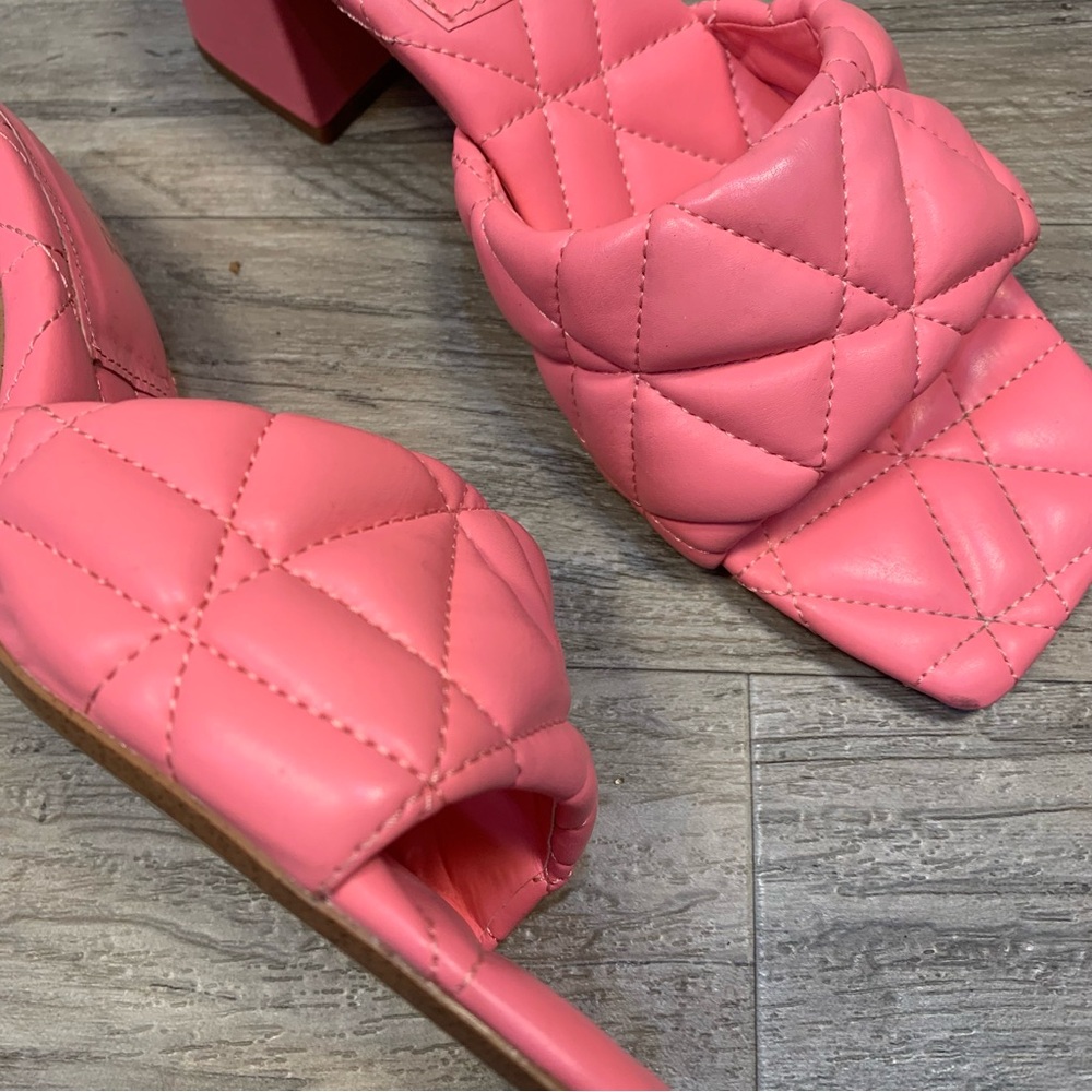 ZARA Quilted Vegan Leather Square Toe Block Heel Mules Shoes - Picture 5 of 11